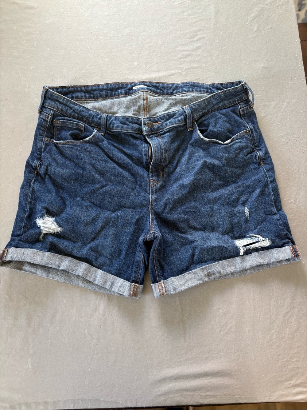 Old Navy Dark Blue Distressed Roll-Cuff Jean Shorts